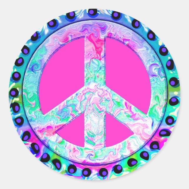 Psychedelic Peace Sign Abstrakt Runder Aufkleber (Vorderseite)