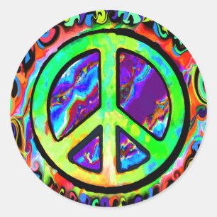 Psychedelic Peace Sign Runder Aufkleber