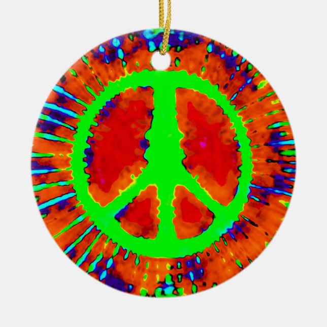 Psychedelic Peace Sign Weihnachten Keramikornament (Vorne)