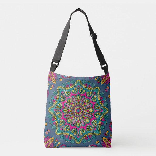 Psychedelic Peacock Mandala Tragetaschen Mit Langen Trägern (Vorderseite)