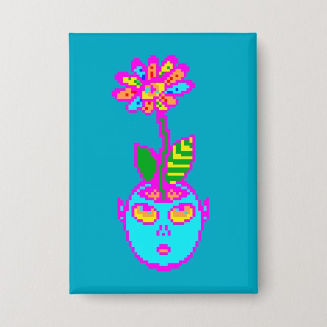Psychedelic Pixel Art POT HEAD Button (Vorderseite)