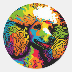 Psychedelic Poodle Dog Design Runder Aufkleber