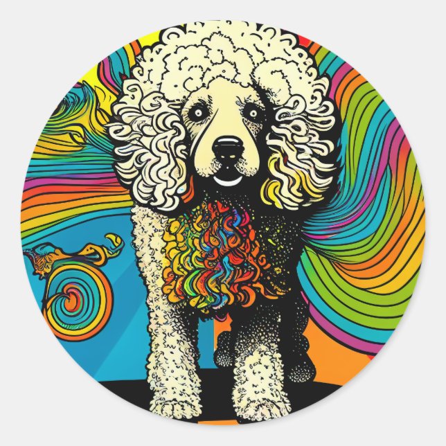Psychedelic Poodle Dog Design Runder Aufkleber (Vorderseite)