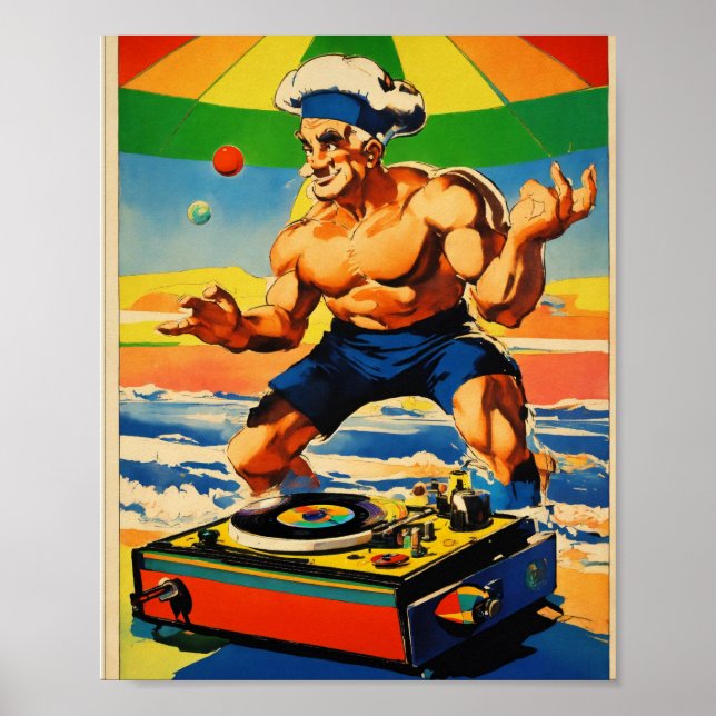 Psychedelic Popeye DJ Turntable Vintage Poster (Vorne)