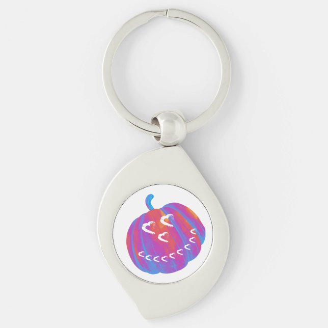 Psychedelic Pumpkin Heart Key Chain Schlüsselanhänger (Vorderseite)