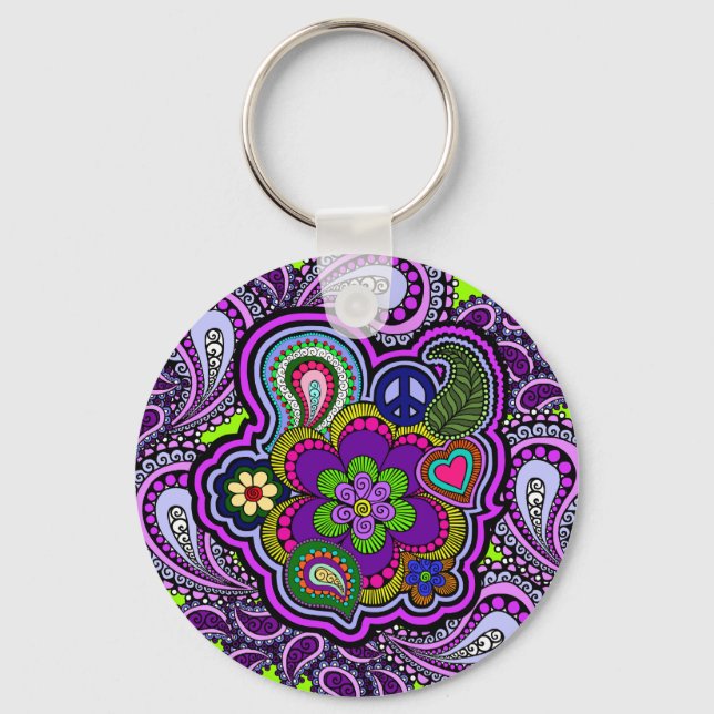 Psychedelic Purple Paisley Schlüsselanhänger (Vorderseite)