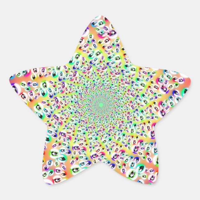 Psychedelic Rainbow Eyes Mandala Stern-Aufkleber (Vorderseite)