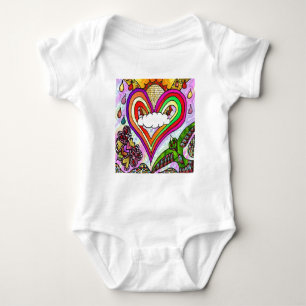 Psychedelic Rainbow Heart Art Print Baby Strampler
