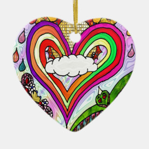 Psychedelic Rainbow Heart Art Print Keramik Ornament