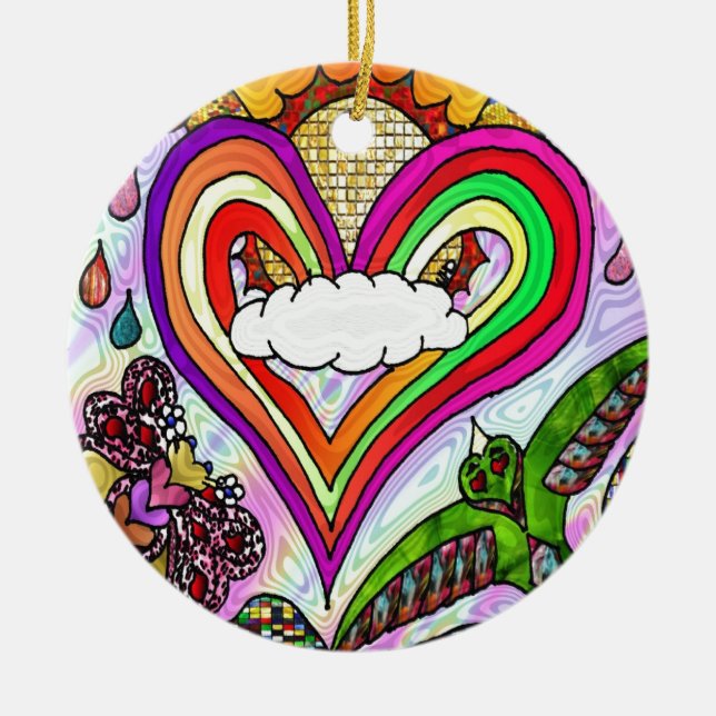 Psychedelic Rainbow Heart Art Print Keramik Ornament (Vorne)