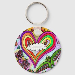 Psychedelic Rainbow Heart Art Print Schlüsselanhänger