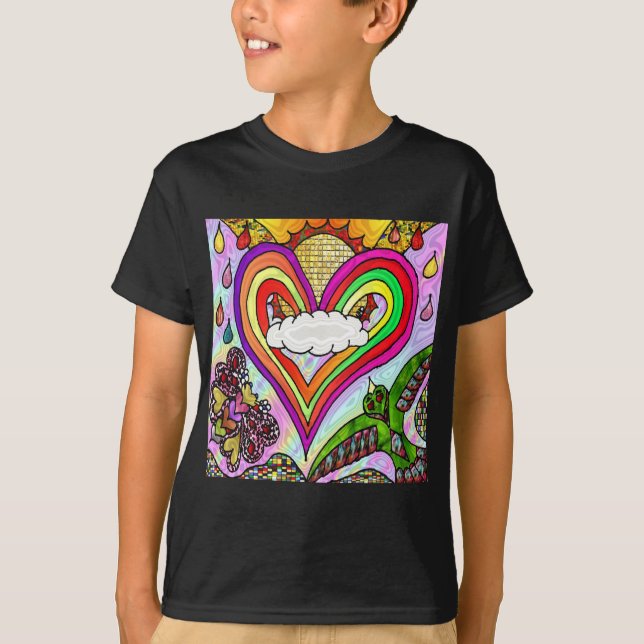 Psychedelic Rainbow Heart Art Print T-Shirt (Vorderseite)