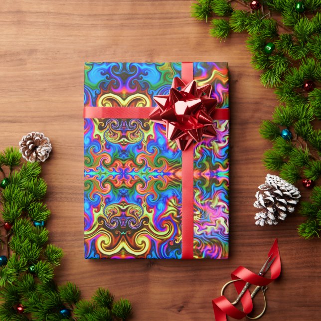 Psychedelic Rainbow Neon Wrapping Paper Geschenkpapier (Feiertagsgeschenk)