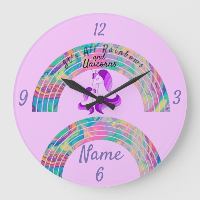 Psychedelic Rainbows and Unicorns Thunder_Cove  Große Wanduhr (Vorderseite)