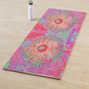 Psychedelic Retro Coral Rainbow Hibiscus Yogamatte