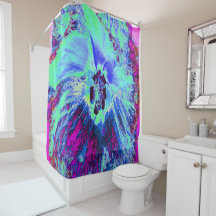 Psychedelic Retro Green und Blue Hibiskus Blume