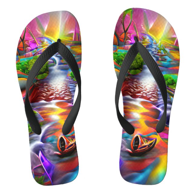 Psychedelic River Landscape Nature Custom Created Flip Flops (Fußbett)