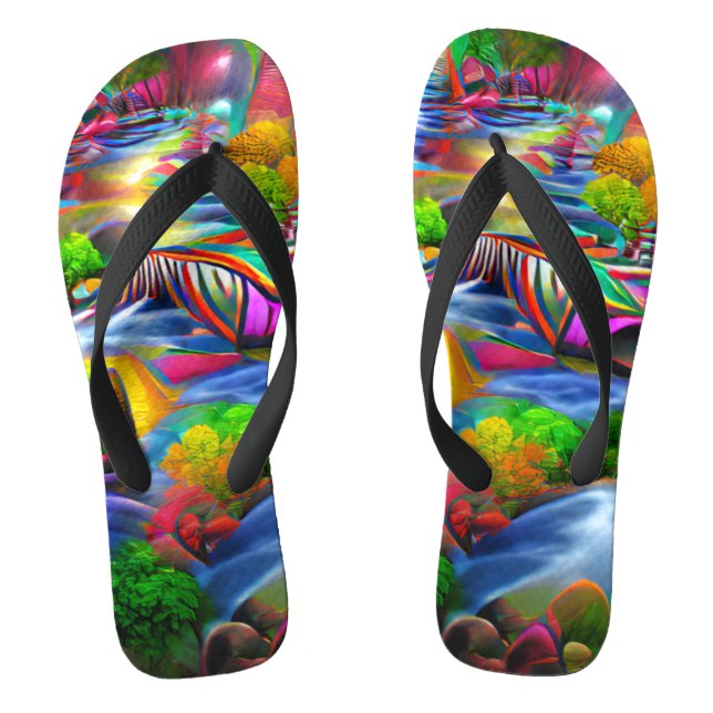 Psychedelic River Landscape Nature Custom Created Flip Flops (Fußbett)