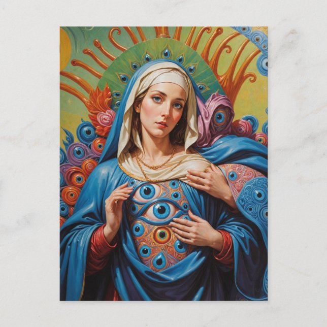 Psychedelic Sacred Evil Eye Protection Mary Postkarte (Vorderseite)