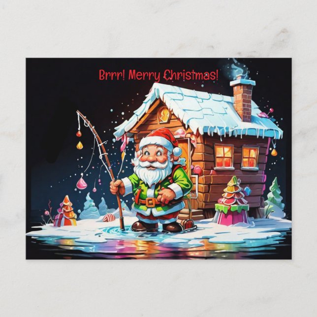 Psychedelic Santa Holding Angelmast Weihnachtsfeie Feiertagspostkarte (Vorderseite)