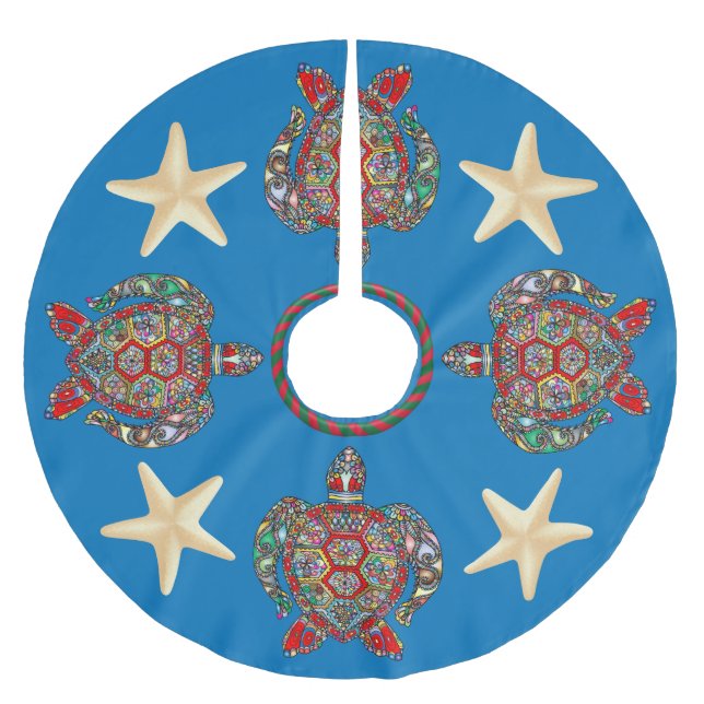 Psychedelic Sea Turtle Art Tree Skirt Polyester Weihnachtsbaumdecke (Vorderseite)