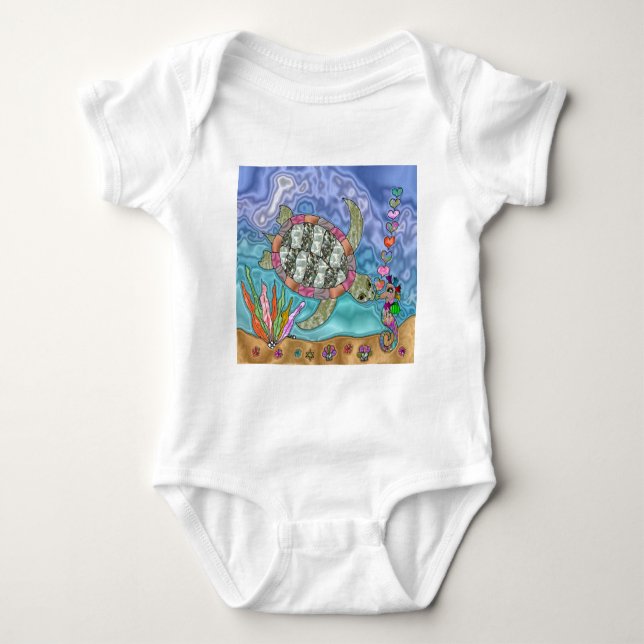 Psychedelic Sea Turtle Seepferd Art Baby Strampler (Vorderseite)