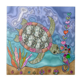 Psychedelic Sea Turtle Seepferd Art Fliese