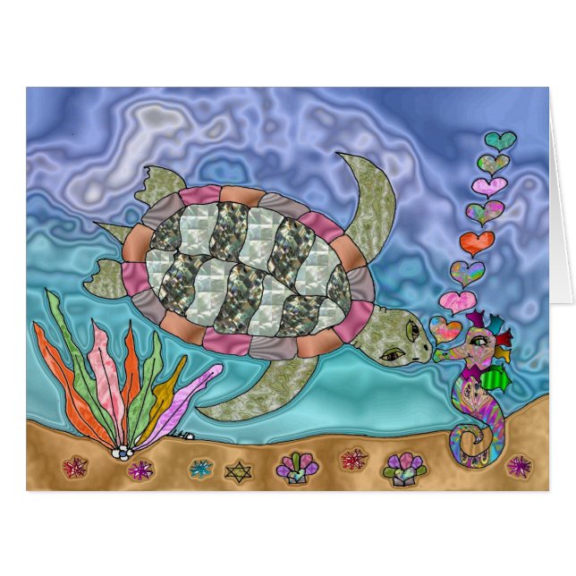 Psychedelic Sea Turtle Seepferd Art Grußkarte (Vorderseite (Horizontal))