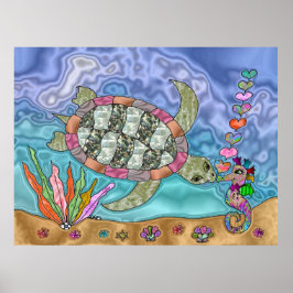 Psychedelic Sea Turtle Seepferd Art Poster