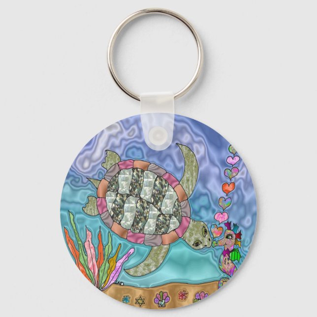 Psychedelic Sea Turtle Seepferd Art Schlüsselanhänger (Vorderseite)