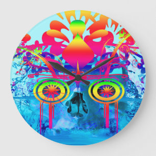 Psychedelic Skull Große Wanduhr