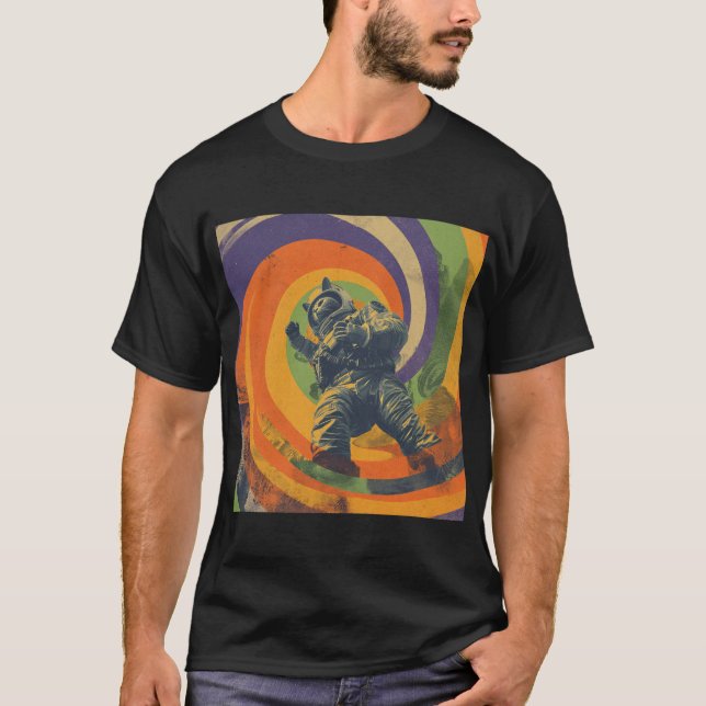 Psychedelic Space Cat – Trippy Astronaut Poster T-Shirt (Vorderseite)