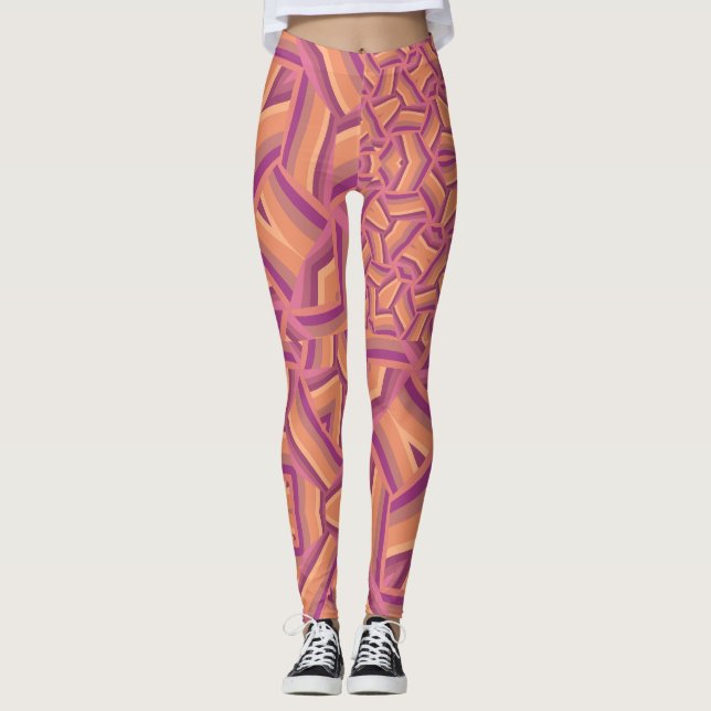 Psychedelic Starburst Pattern – Groovy Pink & Oran Leggings (Vorderseite)