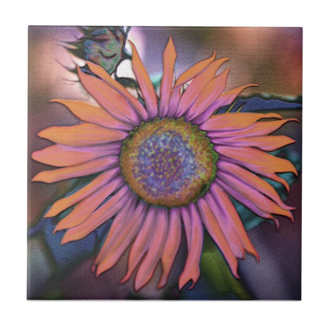 Psychedelic Sunflower Fliese (Vorderseite)