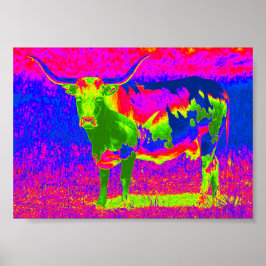 Psychedelic Texas Longhorn Cow Poster