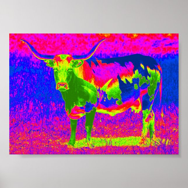 Psychedelic Texas Longhorn Cow Poster (Vorne)