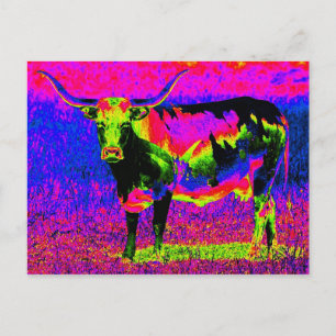 Psychedelic Texas Longhorn Cow Postkarte