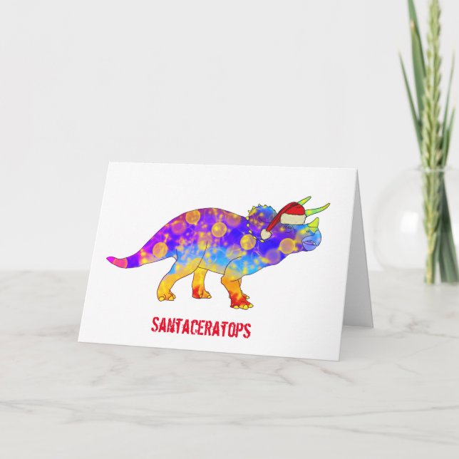 Psychedelic Triceratops Santa Christmas Dinosaurie Karte (Vorderseite)