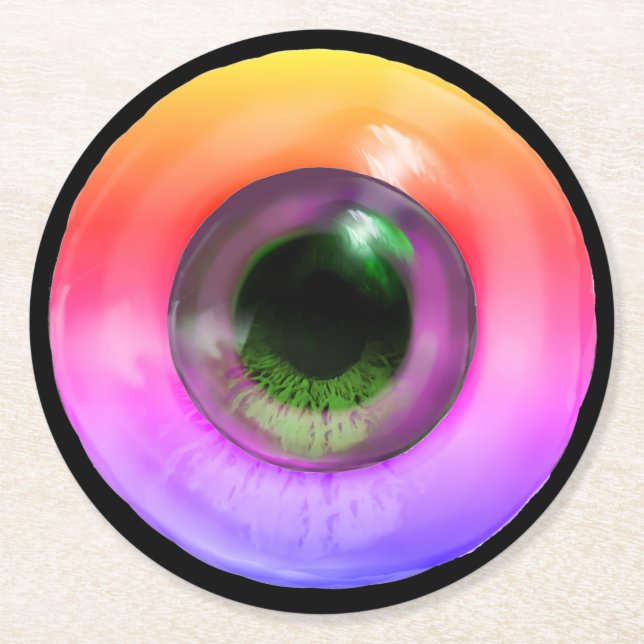 Psychedelic Trippy-komisches Hippie Funky Eye Runder Pappuntersetzer (Vorderseite)