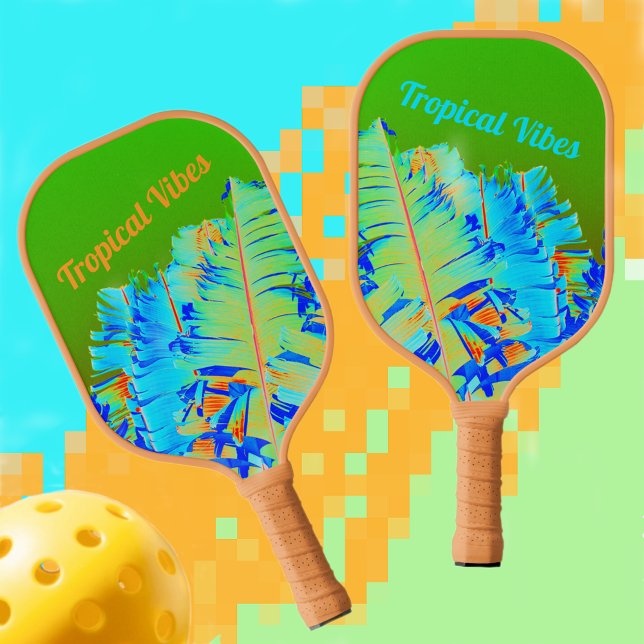Psychedelic Tropical Vibes Palm Trees Blue Green Pickleball Schläger (Von Creator hochgeladen)