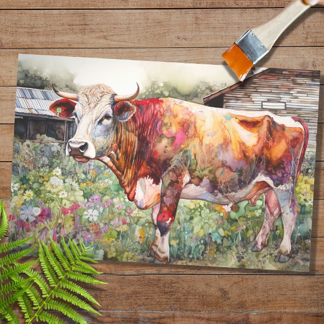 Psychedelic Watercolor Cow 2 Decoupage Paper Seidenpapier (Von Creator hochgeladen)