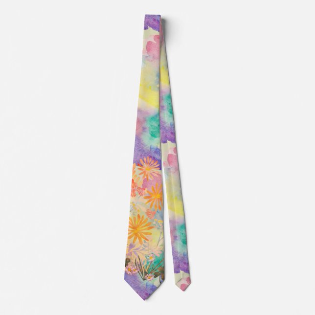 Psychedelic Watercolor-Wildblume Krawatte (Vorderseite)