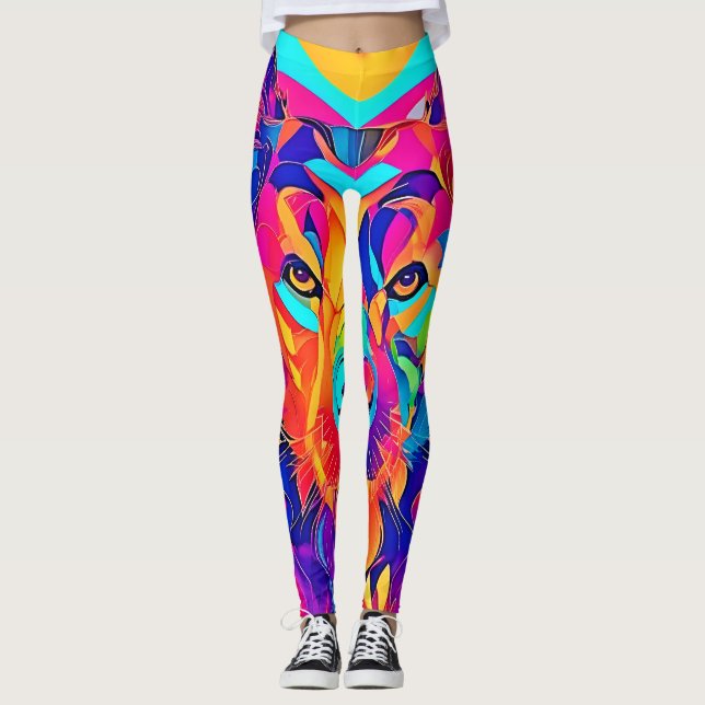 Psychedelic Wolf Majestät Leggings (Vorderseite)