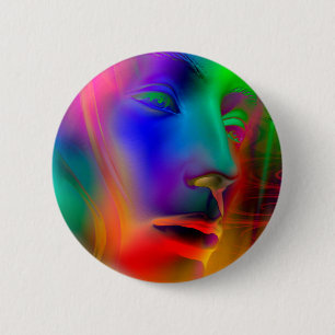 Psychedelic Woman Face Button