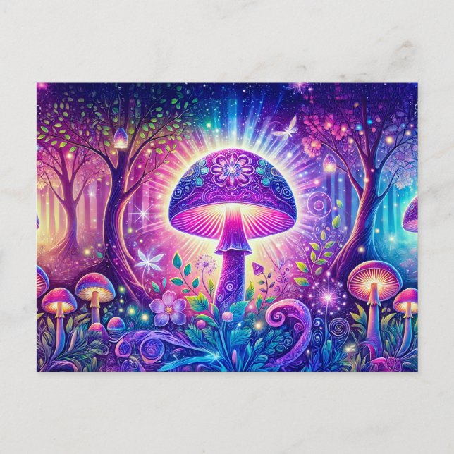 Psychedelic Wonderland Mystical Mushroom Fantasy Postkarte (Vorderseite)
