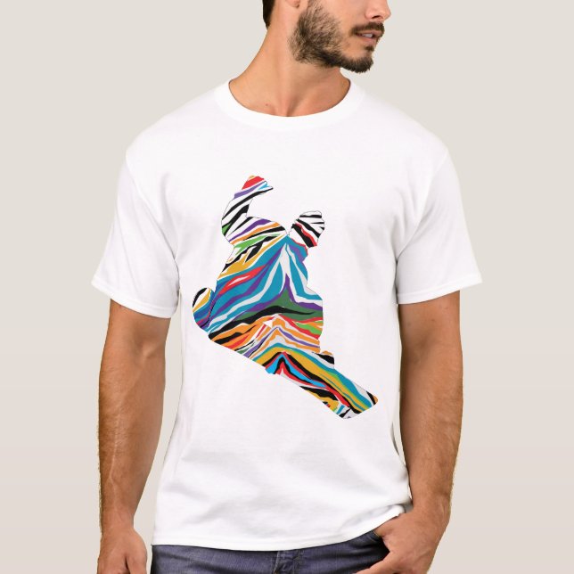 Psychedelic-Zebra-Snowboarder T-Shirt (Vorderseite)