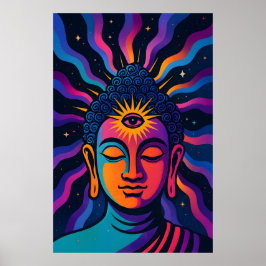 Psychedelic Zen Buddha - Third Eye Cosmic Vibratio Poster