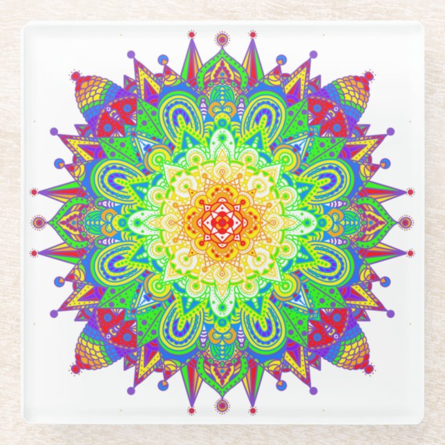 Psychedelic Zen Mandala Abstrakt Art Glasuntersetzer (Vorderseite)