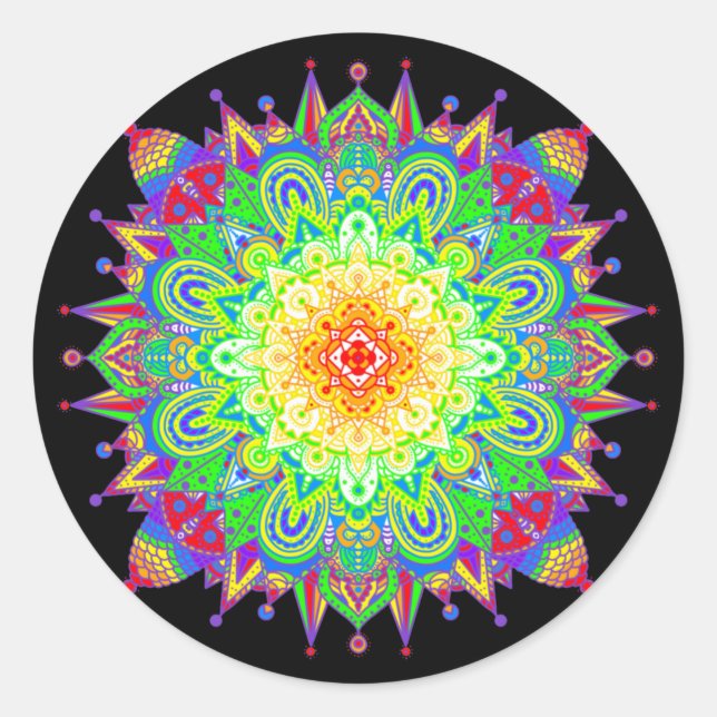 Psychedelic Zen Mandala Abstrakt Art Roun Runder Aufkleber (Vorderseite)