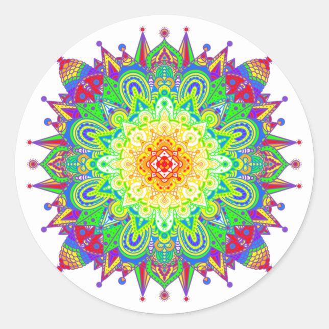 Psychedelic Zen Mandala Abstrakt Art Runder Aufkleber (Vorderseite)
